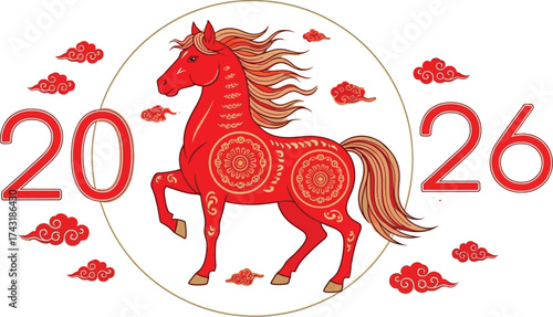 Celebrate the Year of the Horse with this stunning 2026 Chinese New Year design, a modern and elegant way to wish joy and prosperity