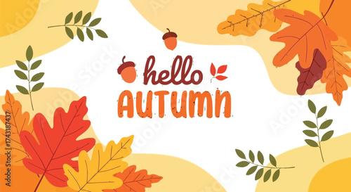 Welcome Autumn season with falling leaves in vibrant fall colors, perfect for Thanksgiving greetings and seasonal designs that bring warmth and joy