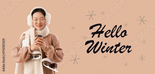 Asian woman with ice skates...