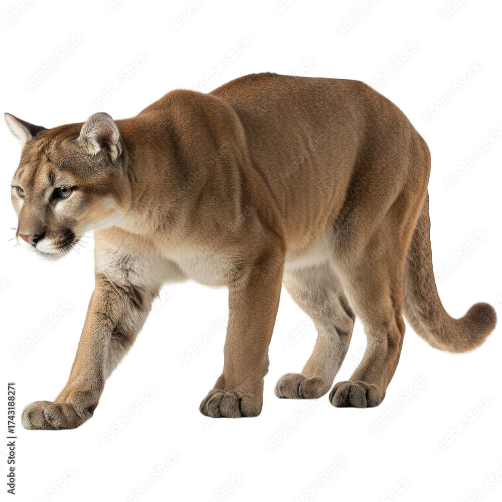 Naklejka premium A majestic cougar, a large feline, walking confidently with its head and gaze forward