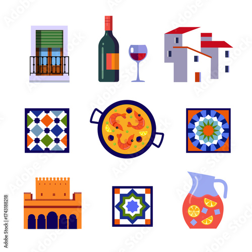 set of andalusian color vector icons and symbols