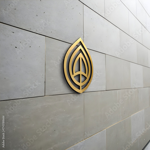 Gold logo mockup on grey wall