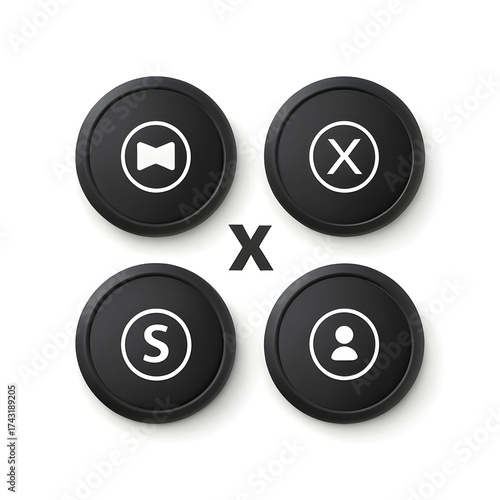 Set of black circle social media logos with new x logo