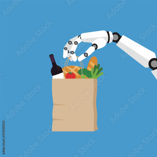 Robot hand picking groceries from paper bag