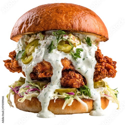 Wallpaper Mural Delicious fried chicken sandwich with toppings against transparent background Torontodigital.ca