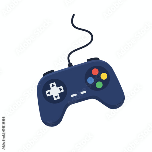 Blue video game controller with colorful buttons