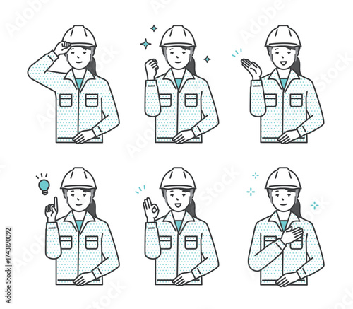 ヘルメットをかぶった作業員のイラスト素材セット