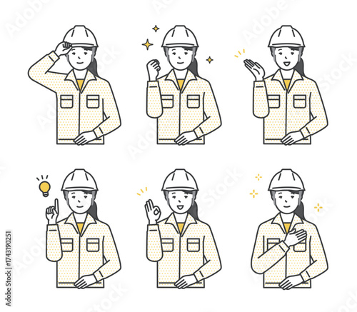ヘルメットをかぶった作業員のイラスト素材セット