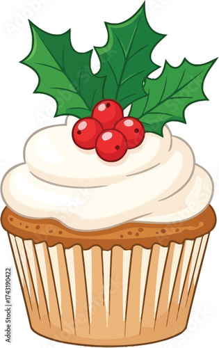 Delightful Christmas cupcake with holly and berries for festive treats, holiday baking, and seasonal desserts that spread joy and cheer this winter