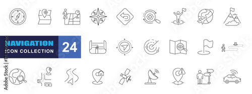 collection of navigation icons, editable stroke.	