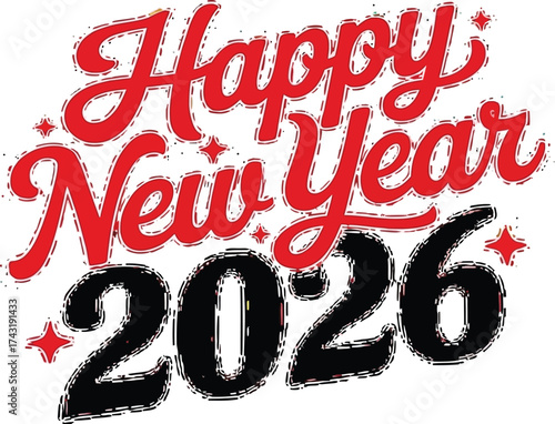 Celebrate a joyful and prosperous Happy New Year 2026 with this festive design, ideal for cards, invitations, and social media posts to spread cheer!