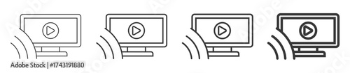 online streaming icon set collection style outline. Contain monitor with play button and signal maves
