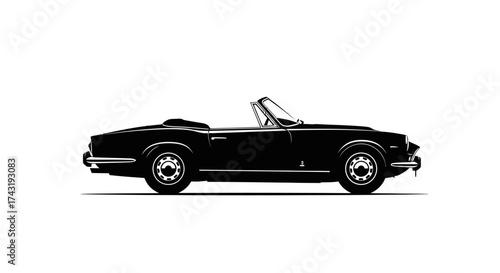 A sleek black convertible car is shown in a side profile view, isolated on a white background.
