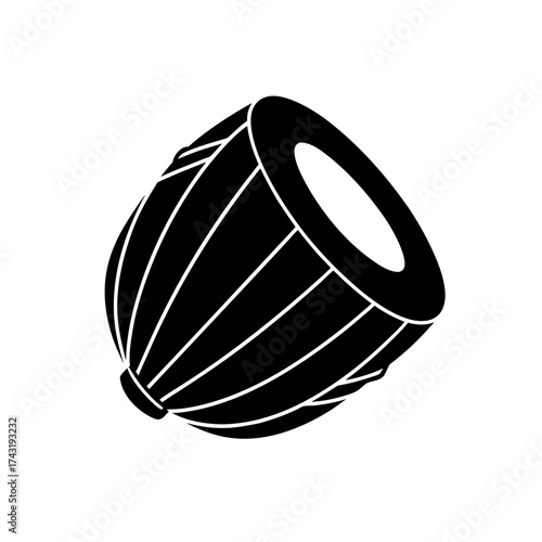 Isolated black dholak drawing on transparent background silhouette