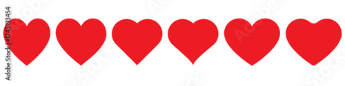 heart set in red colour, love heart icon vector. Red heart in set vector image on white background. red heart icon set vector. Various simple red vector heart love icon. Heart collection. Vector art.