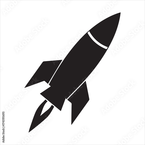 Silhouette rocket taking off on transparent background