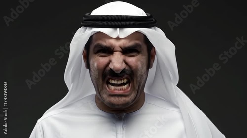 Angry Arab Man Portrait: Intense Facial Expression