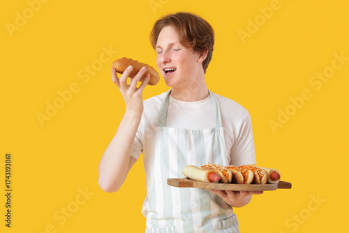 Young happy man with board ...