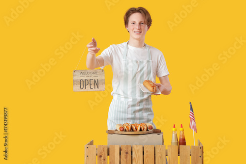 Young happy man with board ...