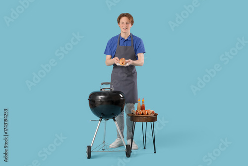 Young happy man with sauces...