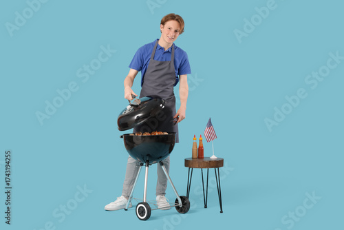 Young happy man with sauces...