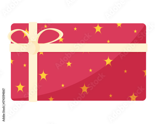 christmas red gift box and bow ribbon flat illustration
