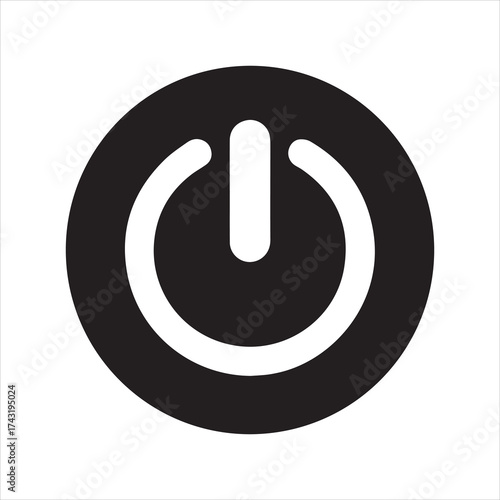 Black power button icon on transparent background silhouette