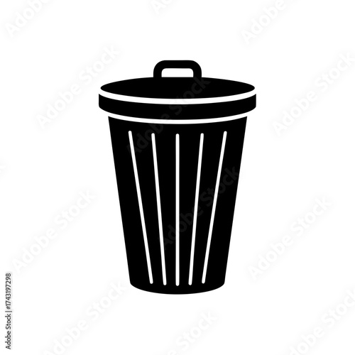 Isolated black trash can icon on transparent background silhouette