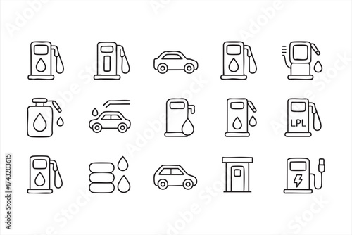 Minimalist Line Art of Car and Energy Refill Symbols