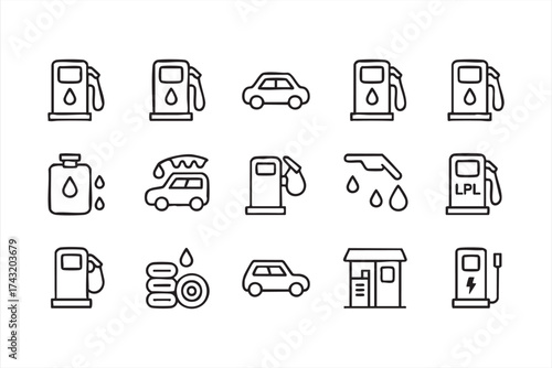 Gas Station and Fuel Icon Set Vector Illustration