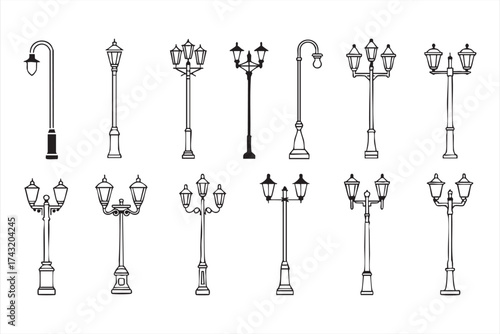 Outdoor Lighting Poles Vector Icons for Urban Design