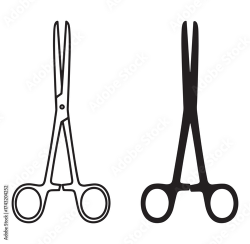 Vector illustration of two different medical surgical forceps or hemostats isolated on white