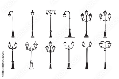 Street Lamp Post Design Set Vector Illustration