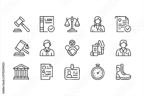 Minimalist Line Art of Legal and Court Symbols