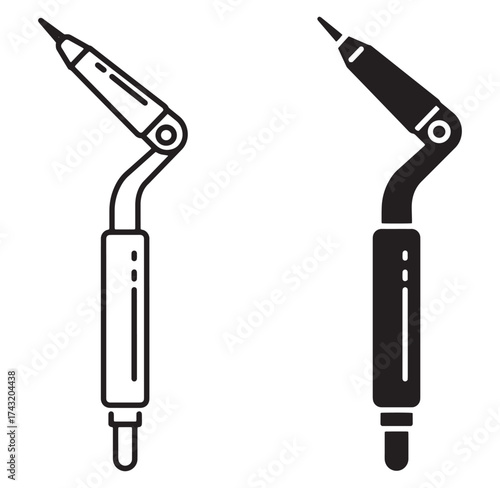 Vector illustration of two identical soldering irons in black and white on a plain background