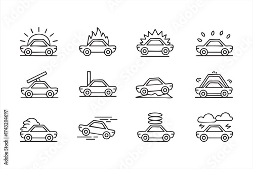 Car Service and Weather Icon Set Vector Illustration