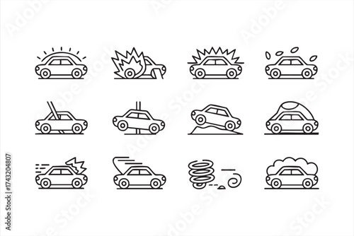 Car Breakdown and Weather Concept Vector Illustration
