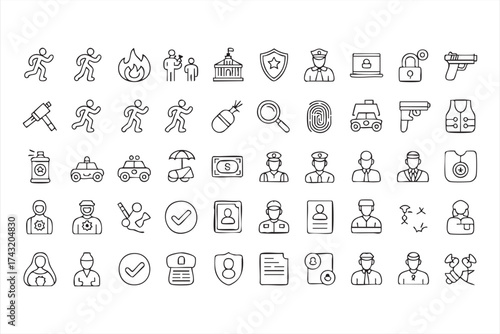 Minimalist Line Art of Justice and Police Symbols