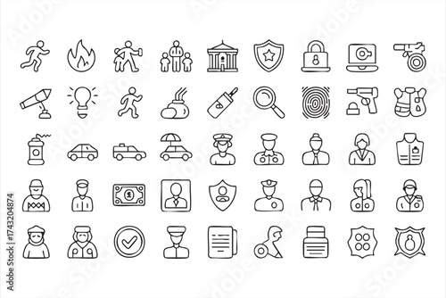 Police and Investigation Outline Illustration Collection
