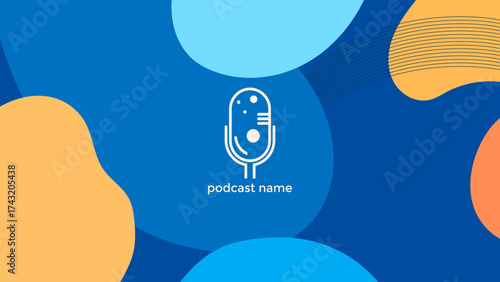 ILLUSTRATION ABSTRACT TEMPLATE PODCAST FLAT ORANGE BLUE COLOR BACKGROUND WITH HAND DRAWN SHAPES DESIGN VECTOR. GOOD FOR COVER DESIGN, BANNER, WEB,SOCIAL MEDIA