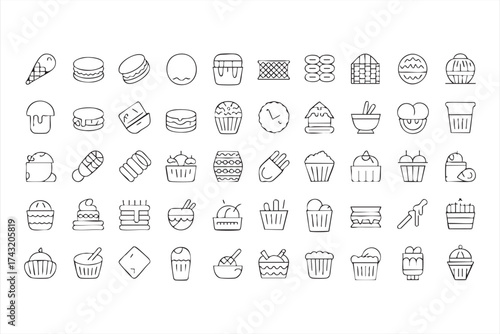 Collection of Ice Cream and Cupcake Outline Icons