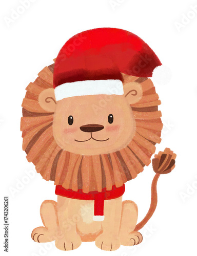 Christmas Lion PNG | Cute Lion in Santa Hat | Holiday Animal Clipart