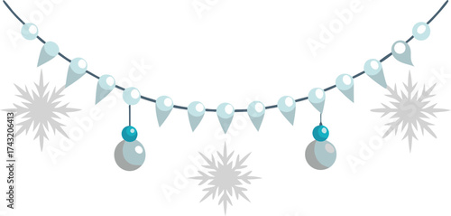 Frosty pine garland with pearl ornaments vector illustration for festive design