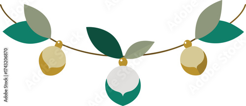 Elegant magnolia leaf and metallic fruit garland vector illustration scalable design