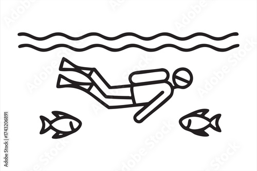 Underwater Diver Outline Vector for Marine Design