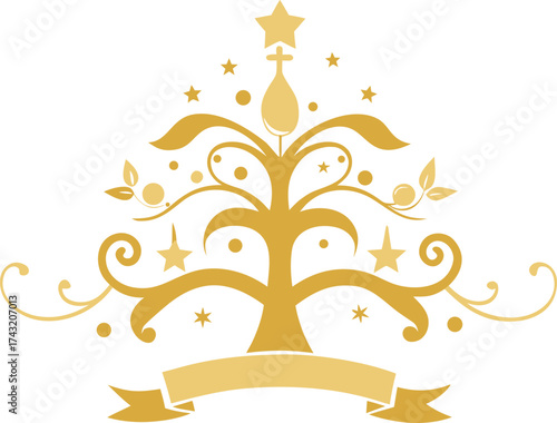 Elegant champagne gold ornaments luxury christmas tree vector illustration scalable eps