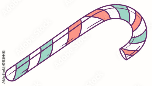Candy Cane Delight: A whimsical candy cane, adorned with classic stripes in shades of red, mint and white, curves gracefully against a clear, crisp background. 