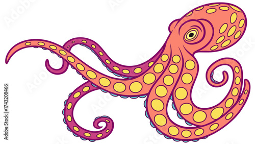 Artistic Octopus: A vibrant and stylized illustration of an octopus with eye-catching details. This design captures the unique anatomy and essence of the ocean's most intelligent invertebrate.