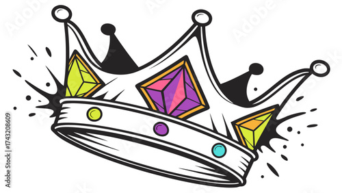 Regal Crown: An intricately detailed crown with sparkling gemstones and elegant design, symbolising royalty and power, rendered in vibrant colors.