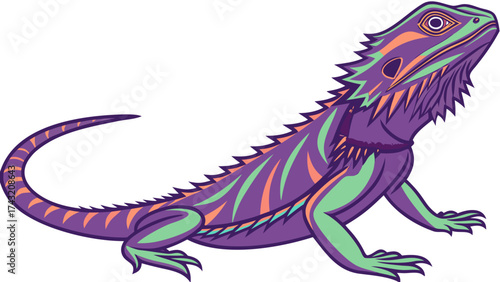 Exotic Reptile: A vibrant reptile illustration, with bold color accents, captivating a striking aesthetic.